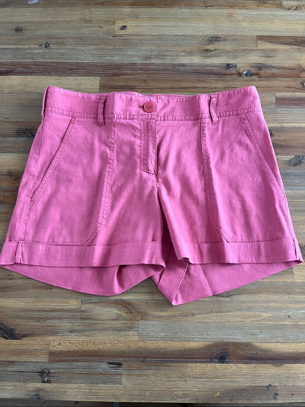 Theory Coral Pink Linen Blend Cuffed Shorts Size 6